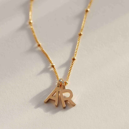 Double Letter Necklace with Bead Chain Gold